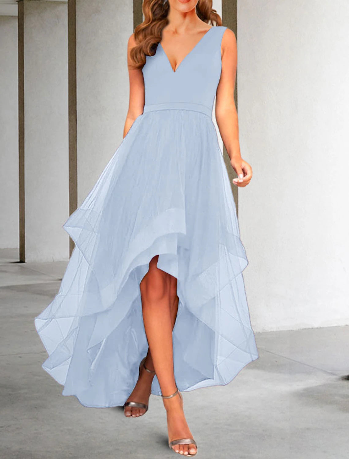 Abiti da cocktail a trapezio, eleganti, stile Kentucky Derby, semi-formali, lunghezza tè, senza maniche, scollo a V, per invitati a nozze, in organza con arricciature